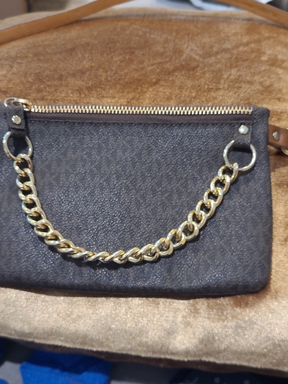 MICHAEL Michael Kors Brown Monogram Belt Bag with Gold Chain.
